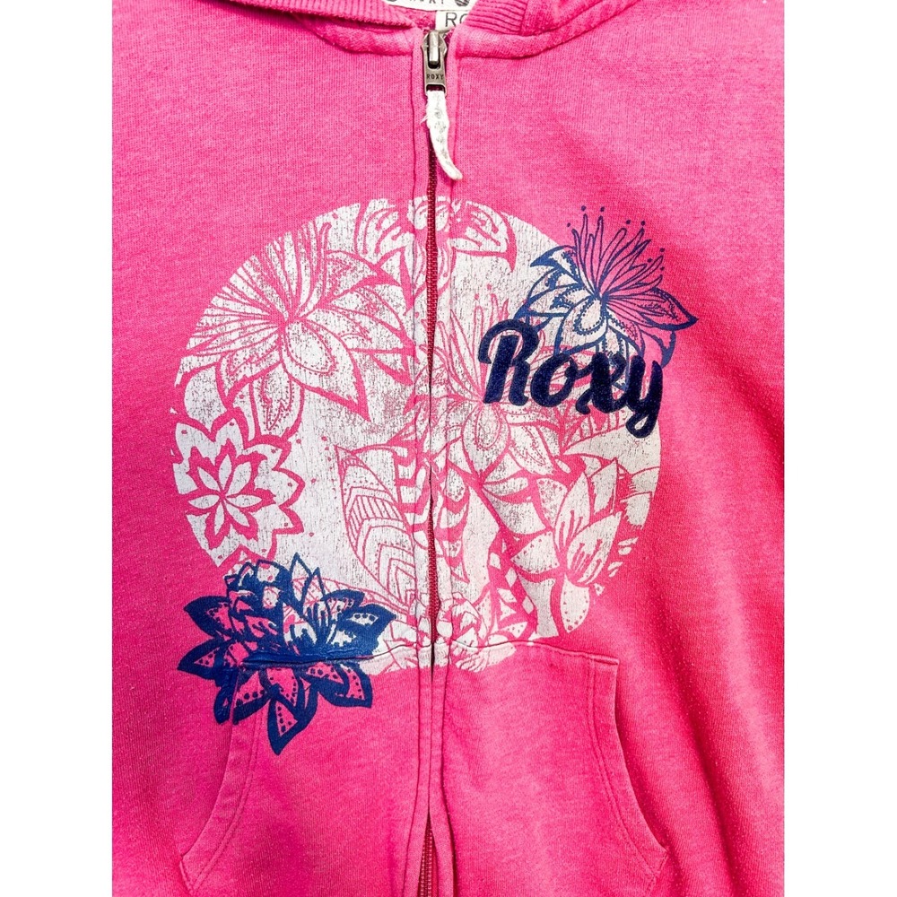 Roxy Girl Pink Floral Full Zip Hoodie Sweatshirt Kids Size 10/12 Large - Picture 4 of 9